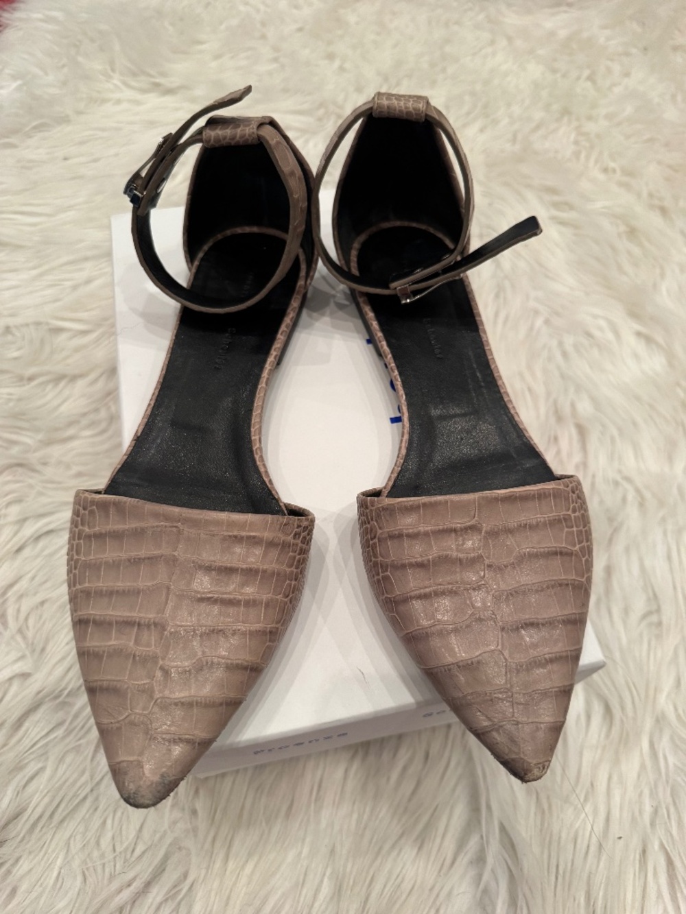 Proenza Schouler stamped grey pointed croc flats size 40
